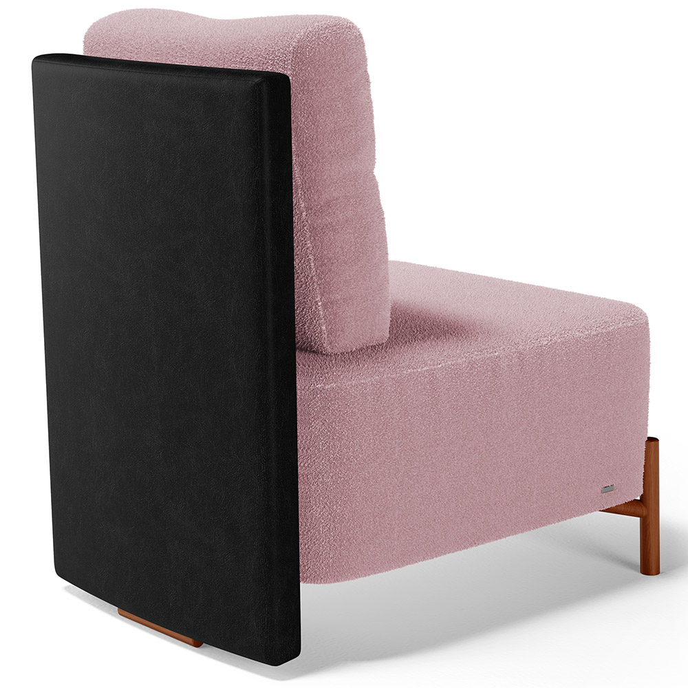 Poltrona Decorativa Sala Estar Living Pés Madeira Hungria L02 Couríssimo Preto Bouclê Rosê - Lyam