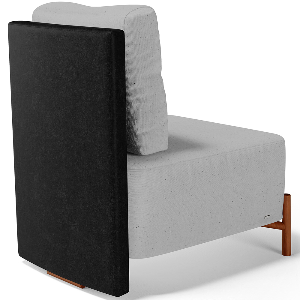 Poltrona Decorativa Sala Estar Living Pés Madeira Hungria L02 Couríssimo Preto Linho Cinza - Lyam