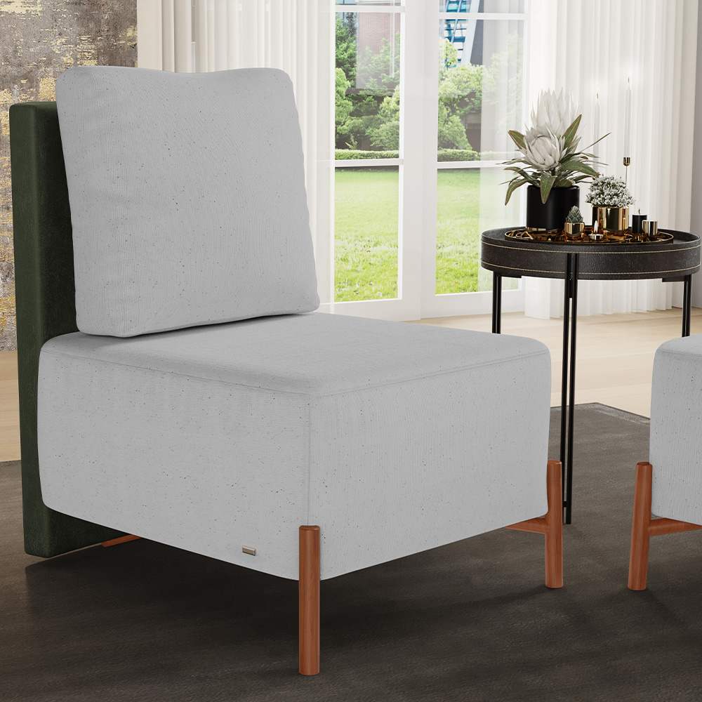 Poltrona Decorativa Sala Estar Living Pés Madeira Hungria L02 Couríssimo Verde Linho Cinza - Lyam