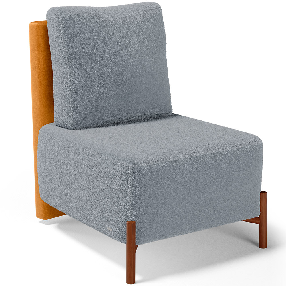Poltrona Decorativa Sala Estar Living Pés Madeira Hungria L02 Couríssimo Whisky Bouclê Cinza - Lyam