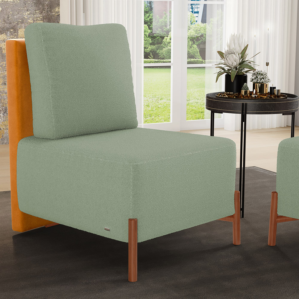 Poltrona Decorativa Sala Estar Living Pés Madeira Hungria L02 Couríssimo Whisky Bouclê Oliva - Lyam