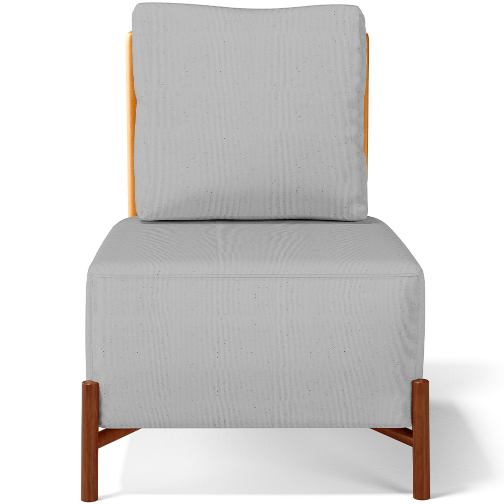 Poltrona Decorativa Sala Estar Living Pés Madeira Hungria L02 Couríssimo Whisky Linho Cinza - Lyam