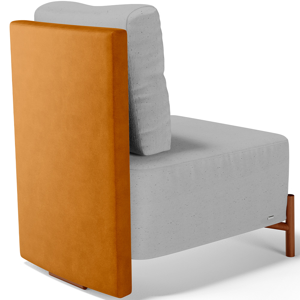 Poltrona Decorativa Sala Estar Living Pés Madeira Hungria L02 Couríssimo Whisky Linho Cinza - Lyam