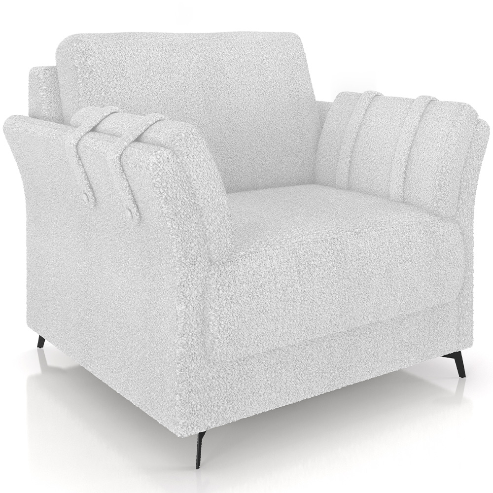 Poltrona Decorativa Sala de Estar Álamo M03 Bouclê Branco - Lyam Decor