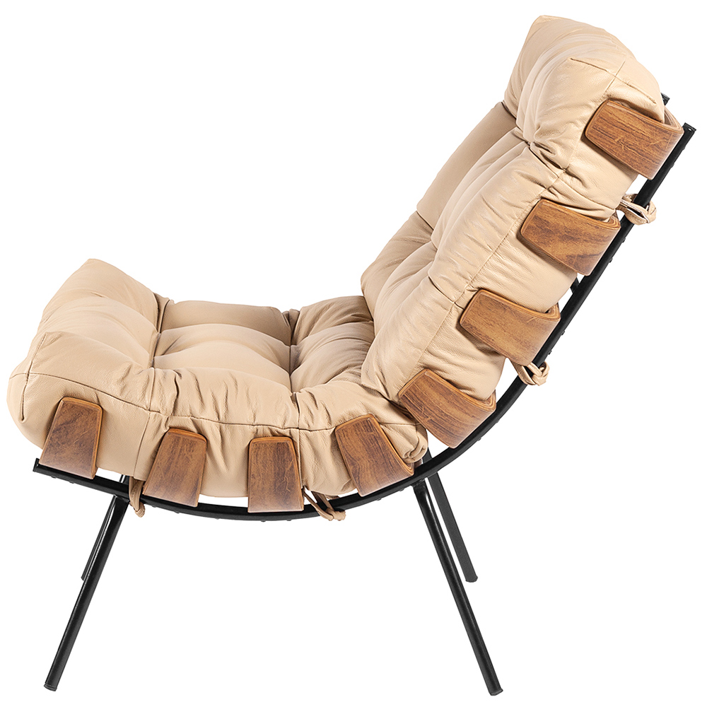 Poltrona Decorativa Sala de Estar Costela L04 Couro Bege - Lyam Decor