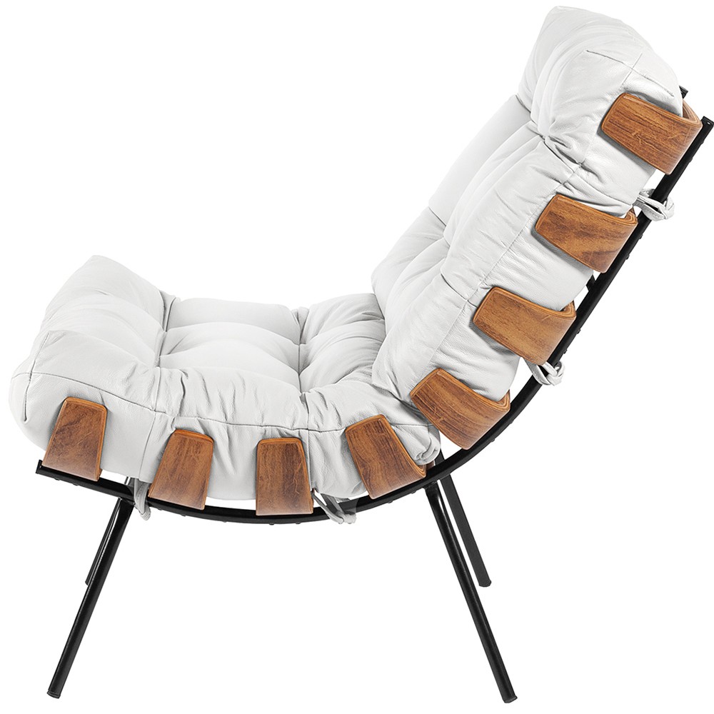 Poltrona Decorativa Sala de Estar Costela L04 Couro Branco - Lyam Decor