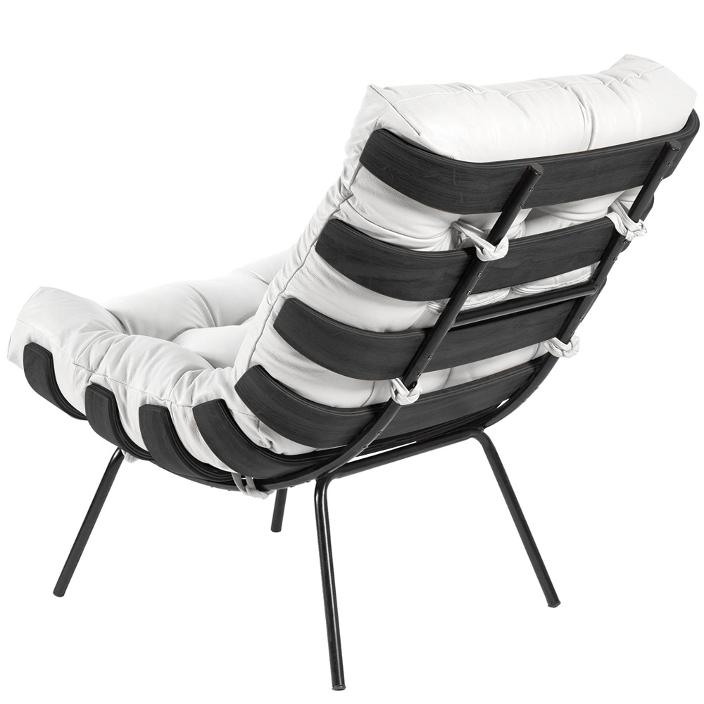 Poltrona Decorativa Sala de Estar Costela Preto L04 Couro Branco - Lyam Decor