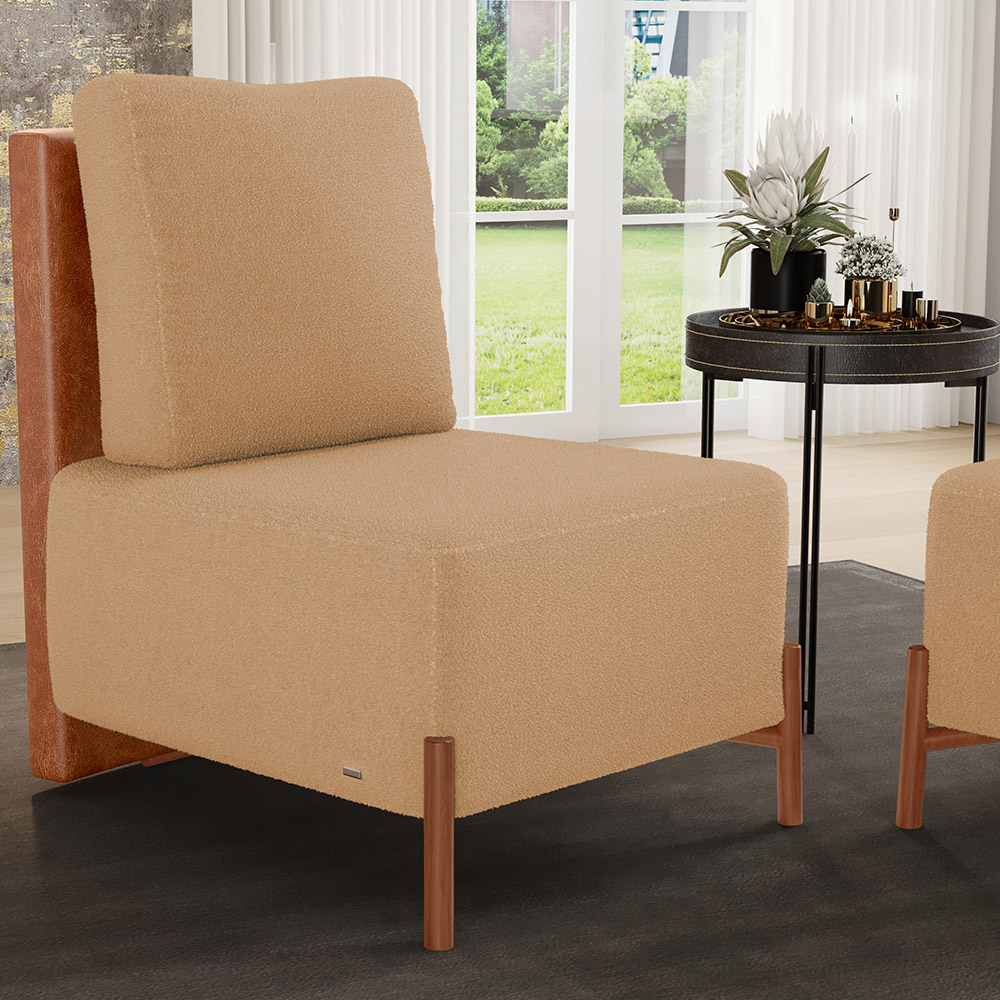 Poltrona Decorativa Sala de Estar Living Hungria L02 Couríssimo Camel Bouclê Mostarda - Lyam