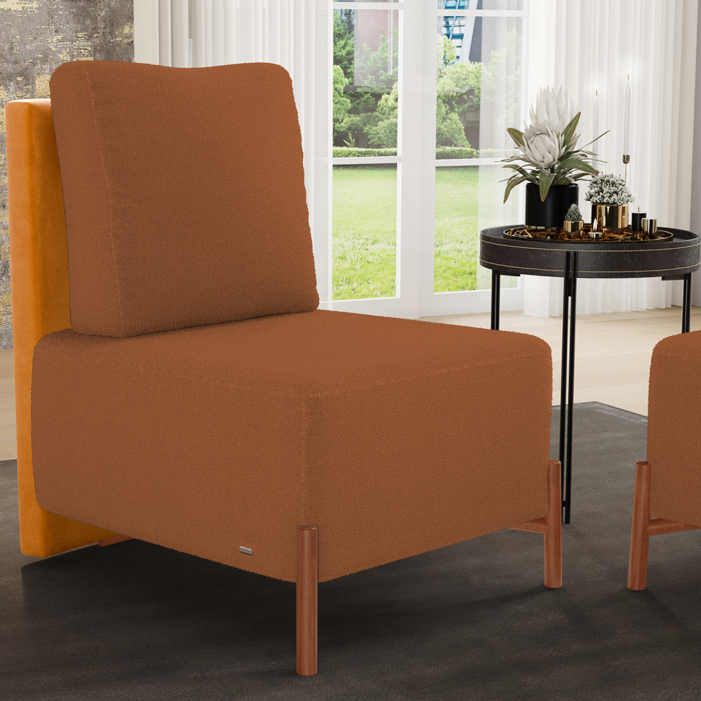 Poltrona Decorativa Sala de Estar Living Hungria L02 Couríssimo Whisky Bouclê Terracota - Lyam
