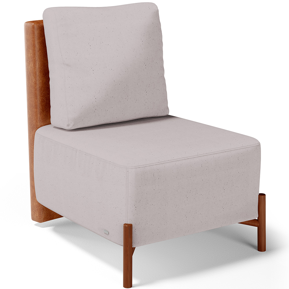 Poltrona Decorativa Sala de Estar Living Pés Madeira Hungria L02 Couríssimo Camel Linho Bege - Lyam