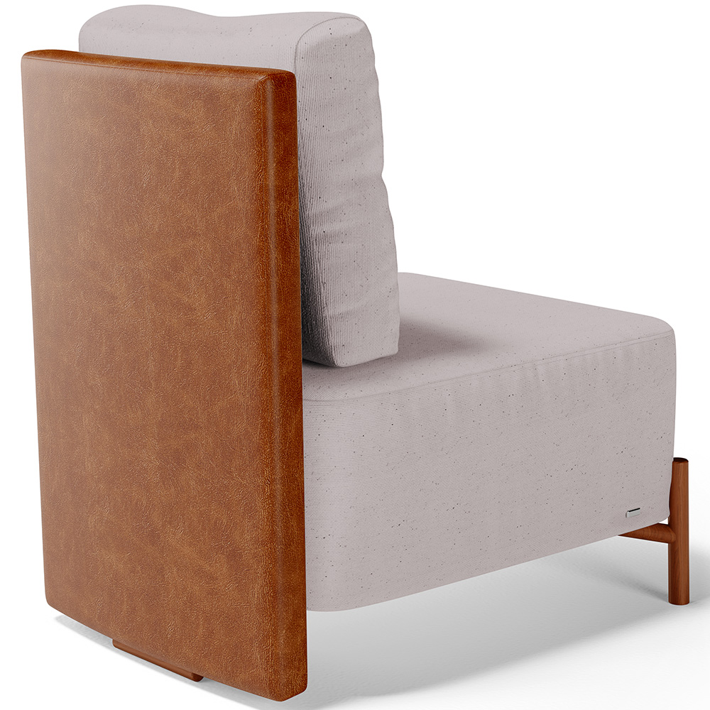 Poltrona Decorativa Sala de Estar Living Pés Madeira Hungria L02 Couríssimo Camel Linho Bege - Lyam