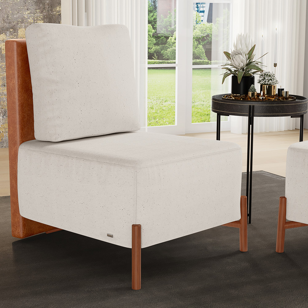 Poltrona Decorativa Sala de Estar Living Pés Madeira Hungria L02 Couríssimo Camel Linho Cru - Lyam