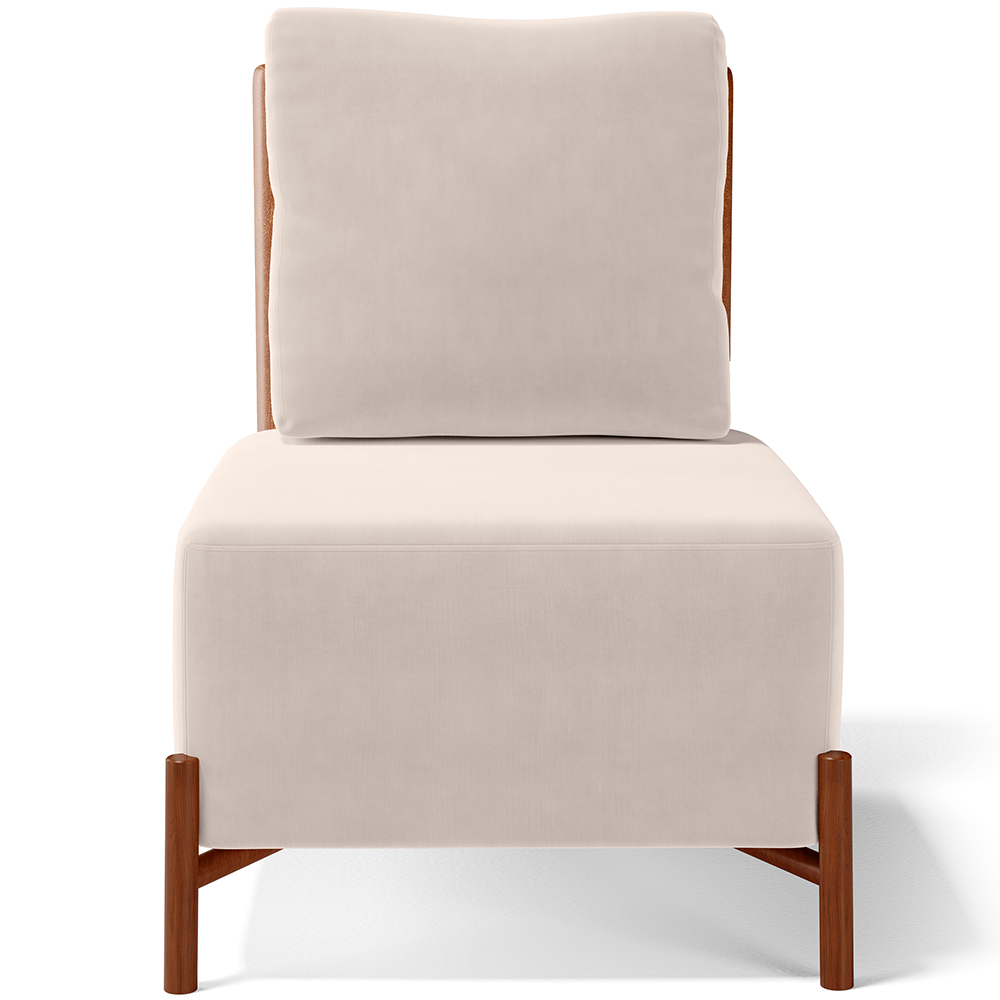 Poltrona Decorativa Sala de Estar Living Pés Madeira Hungria L02 Couríssimo Camel Suede Bege - Lyam