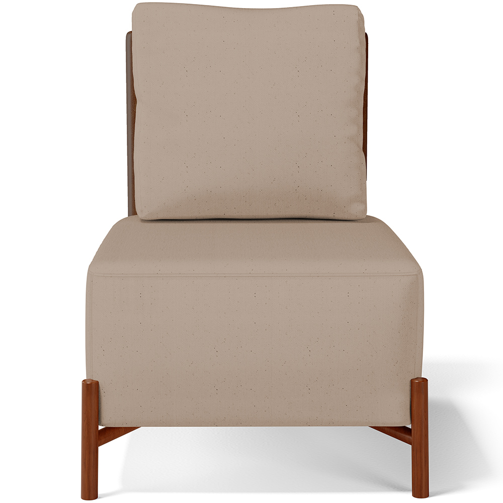 Poltrona Decorativa Sala de Estar Living Pés Madeira Hungria L02 Couríssimo Marrom Linho Bege Escuro - Lyam