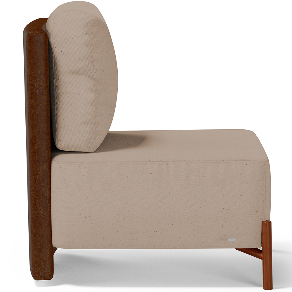 Poltrona Decorativa Sala de Estar Living Pés Madeira Hungria L02 Couríssimo Marrom Linho Bege Escuro - Lyam