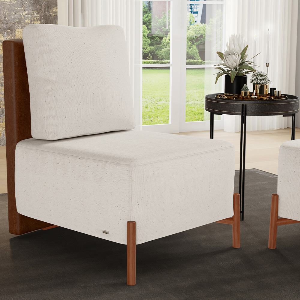 Poltrona Decorativa Sala de Estar Living Pés Madeira Hungria L02 Couríssimo Marrom Linho Cru - Lyam