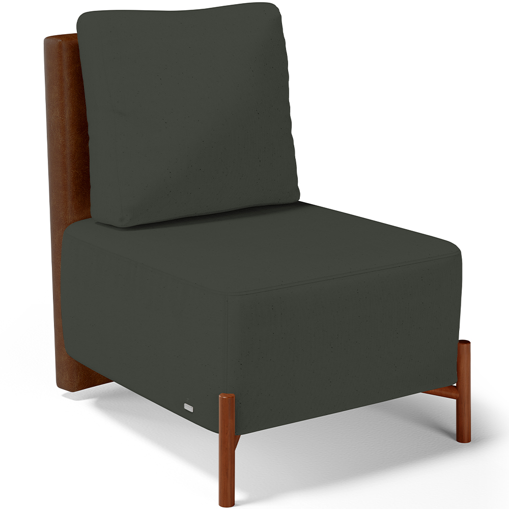 Poltrona Decorativa Sala de Estar Living Pés Madeira Hungria L02 Couríssimo Marrom Linho Verde Musgo - Lyam