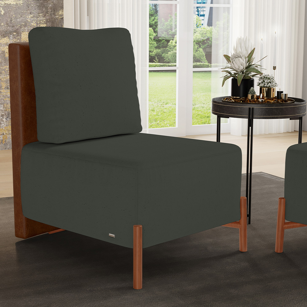 Poltrona Decorativa Sala de Estar Living Pés Madeira Hungria L02 Couríssimo Marrom Linho Verde Musgo - Lyam