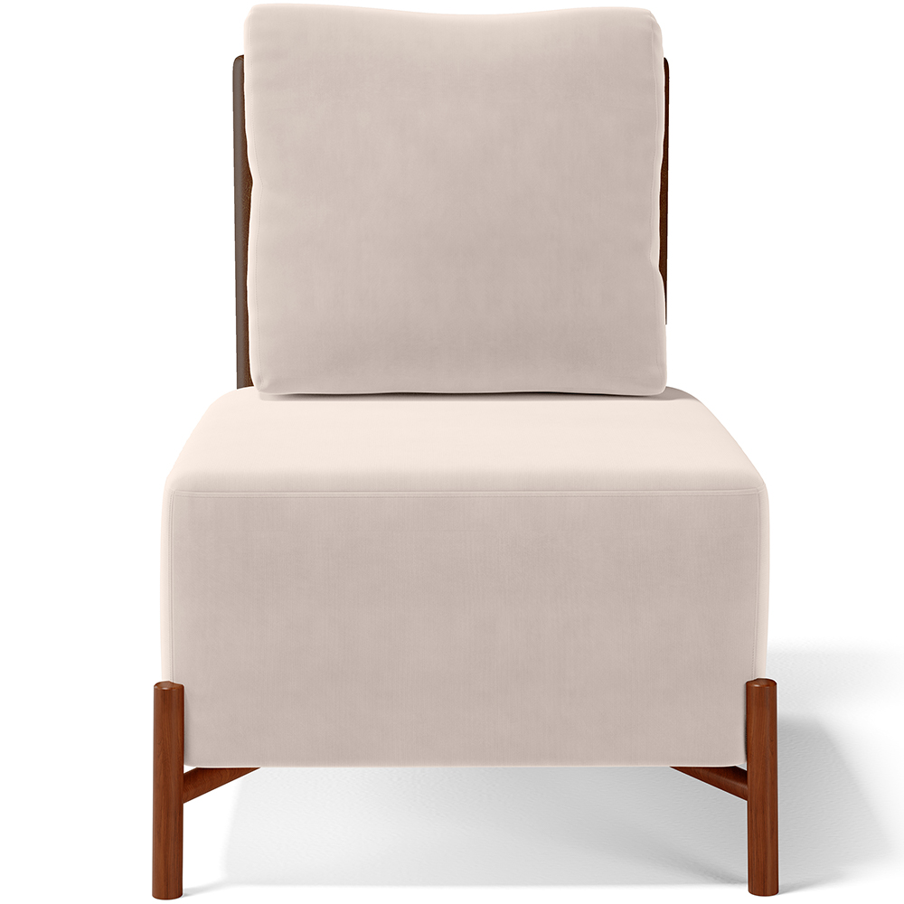 Poltrona Decorativa Sala de Estar Living Pés Madeira Hungria L02 Couríssimo Marrom Suede Bege - Lyam