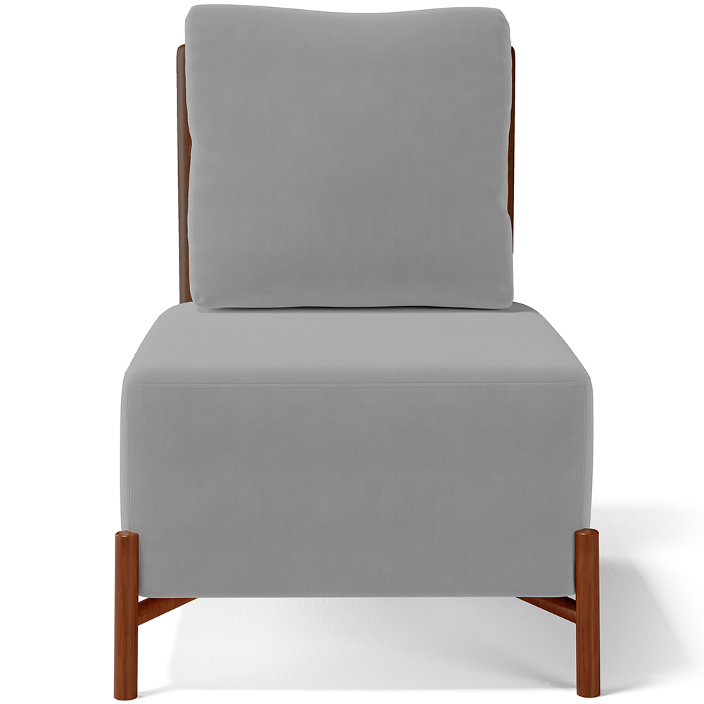 Poltrona Decorativa Sala de Estar Living Pés Madeira Hungria L02 Couríssimo Marrom Suede Cinza - Lyam