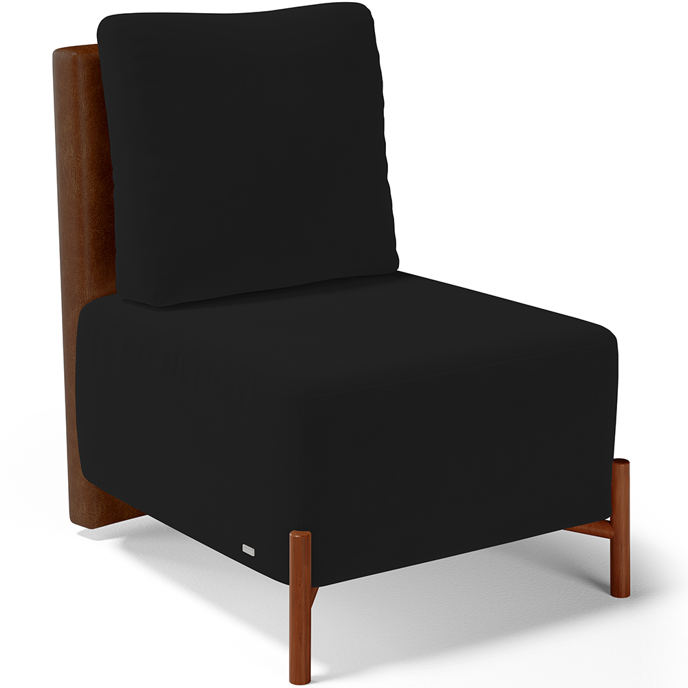 Poltrona Decorativa Sala de Estar Living Pés Madeira Hungria L02 Couríssimo Marrom Suede Preto - Lyam