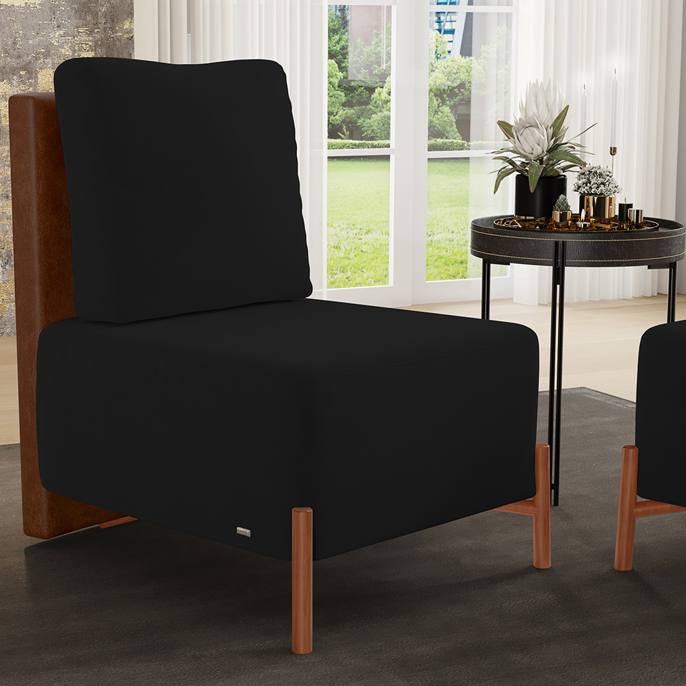 Poltrona Decorativa Sala de Estar Living Pés Madeira Hungria L02 Couríssimo Marrom Suede Preto - Lyam