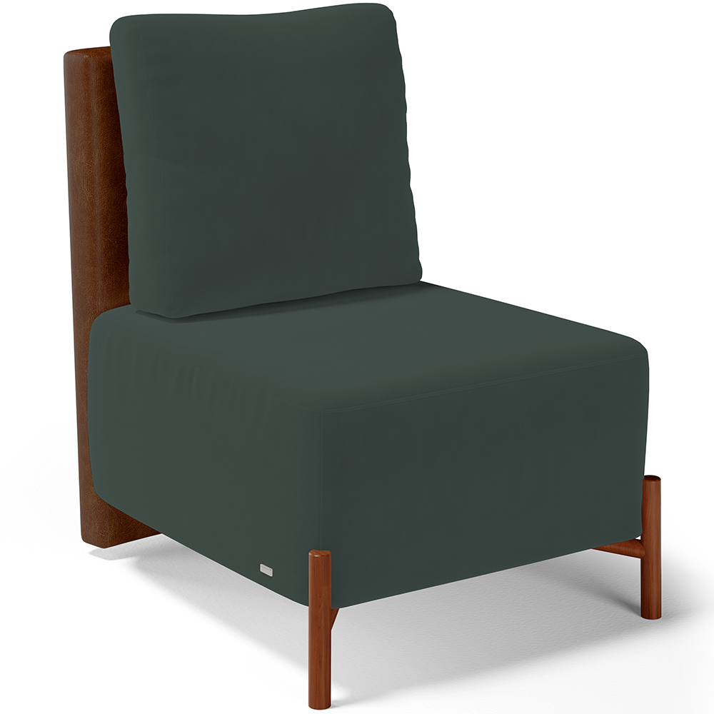 Poltrona Decorativa Sala de Estar Living Pés Madeira Hungria L02 Couríssimo Marrom Suede Verde Musgo - Lyam