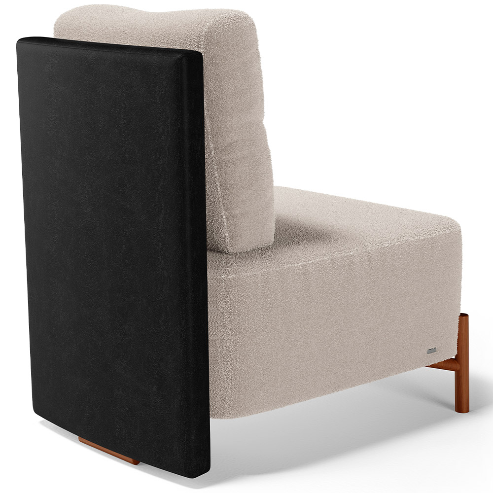 Poltrona Decorativa Sala de Estar Living Pés Madeira Hungria L02 Couríssimo Preto Bouclê Creme - Lyam