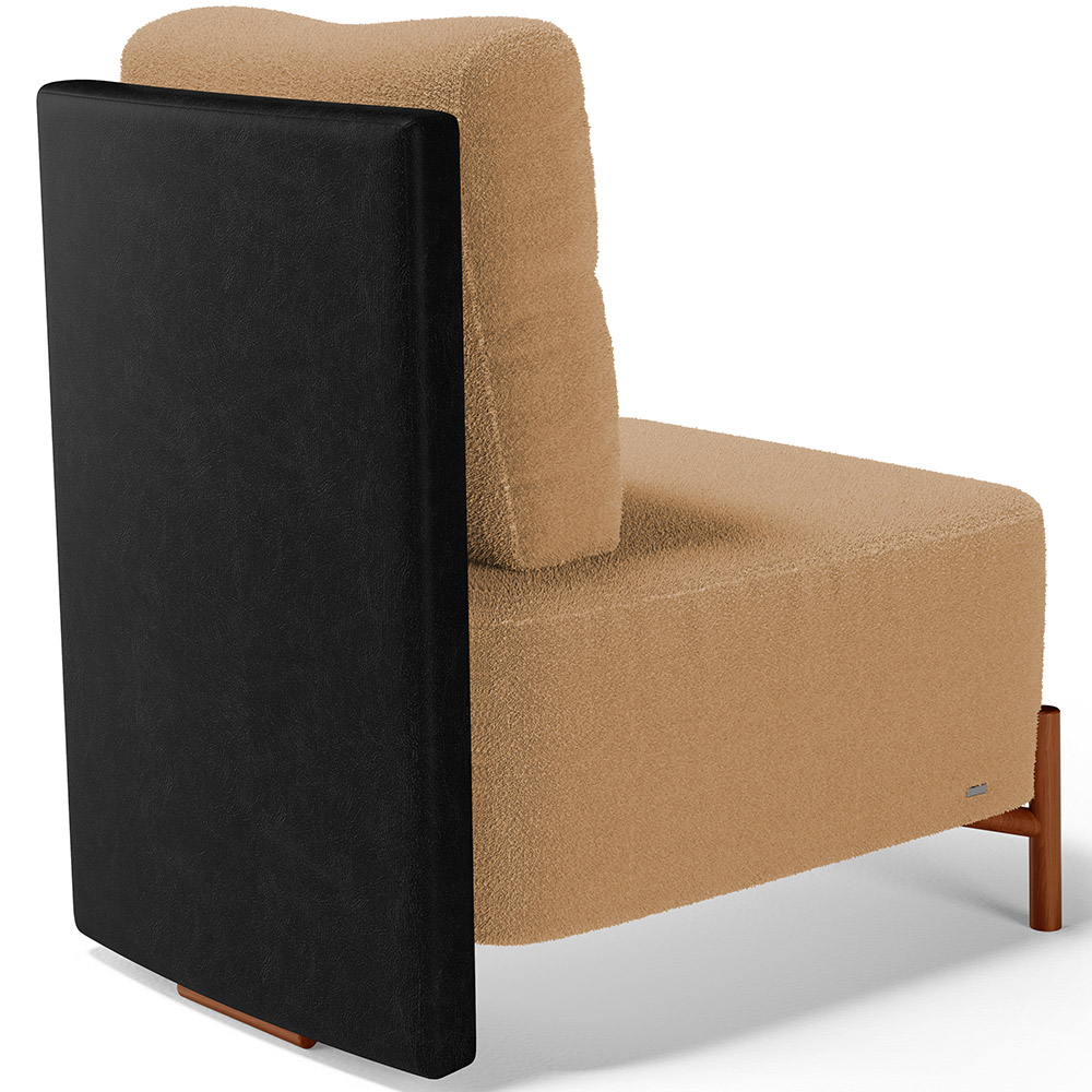 Poltrona Decorativa Sala de Estar Living Pés Madeira Hungria L02 Couríssimo Preto Bouclê Mostarda - Lyam