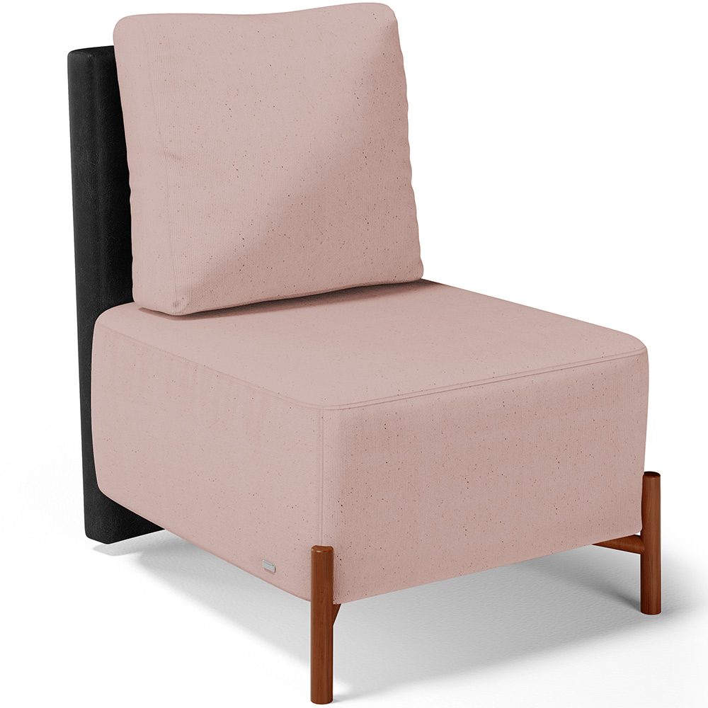 Poltrona Decorativa Sala de Estar Living Pés Madeira Hungria L02 Couríssimo Preto Linho Rosê - Lyam
