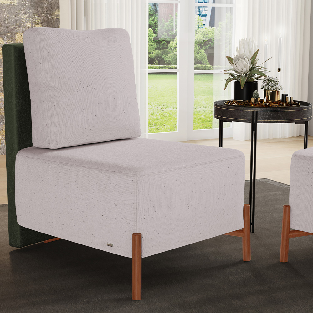 Poltrona Decorativa Sala de Estar Living Pés Madeira Hungria L02 Couríssimo Verde Linho Bege - Lyam