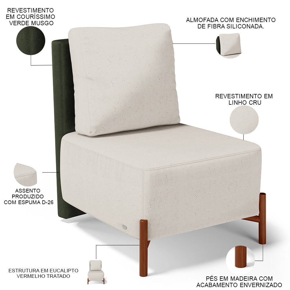 Poltrona Decorativa Sala de Estar Living Pés Madeira Hungria L02 Couríssimo Verde Linho Cru - Lyam