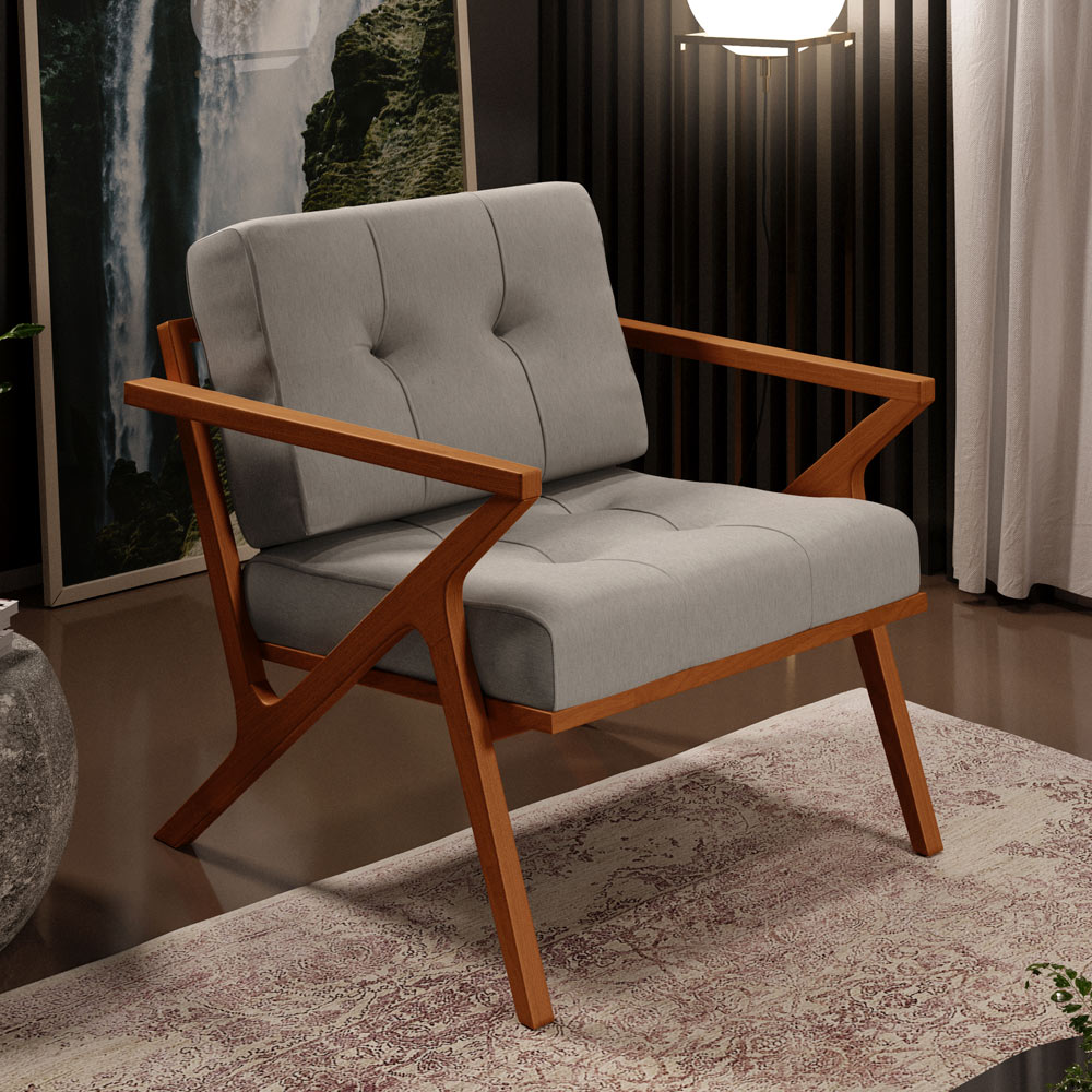 Poltrona Decorativa Sala de Estar com Cintas de Corano Laís B04 Linho Bege - Lyam Decor