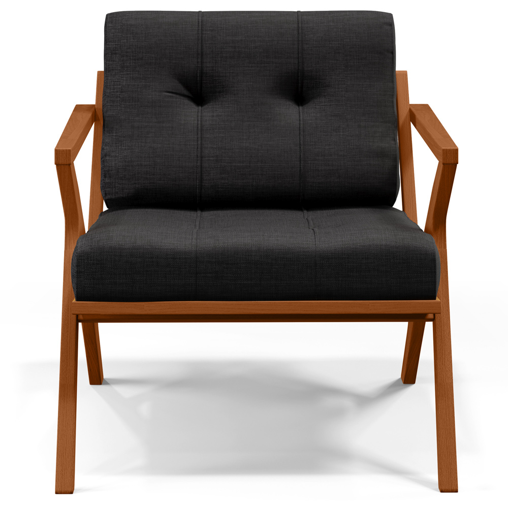 Poltrona Decorativa Sala de Estar com Cintas de Corano Laís B04 Linho Chumbo - Lyam Decor