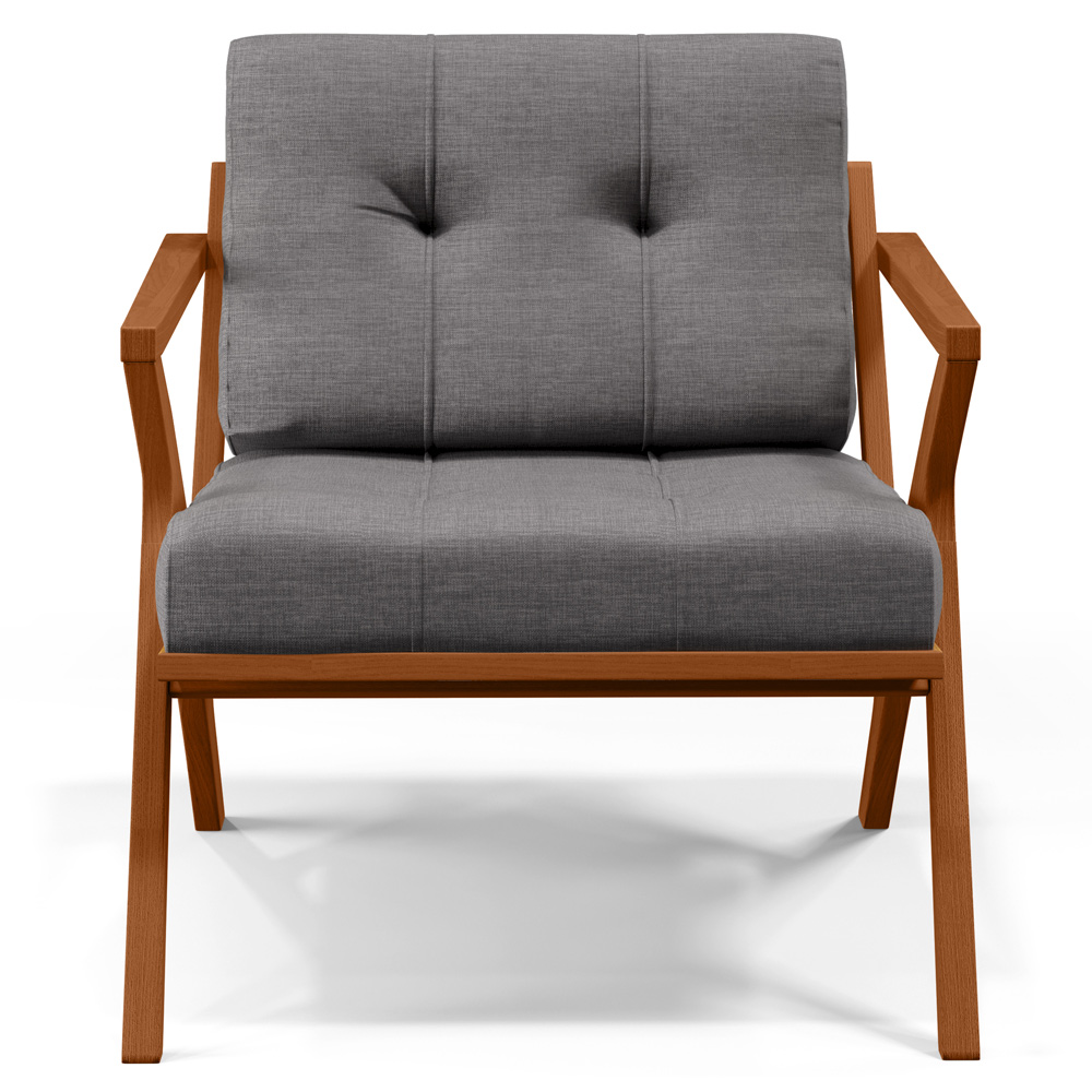 Poltrona Decorativa Sala de Estar com Cintas de Corano Laís B04 Linho Cinza Escuro - Lyam Decor