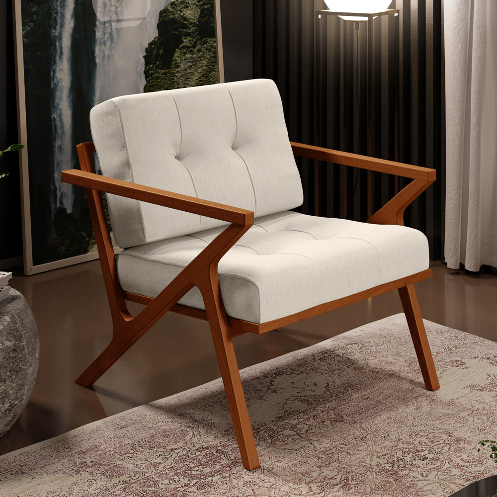 Poltrona Decorativa Sala de Estar com Cintas de Corano Laís B04 Linho Cru - Lyam Decor