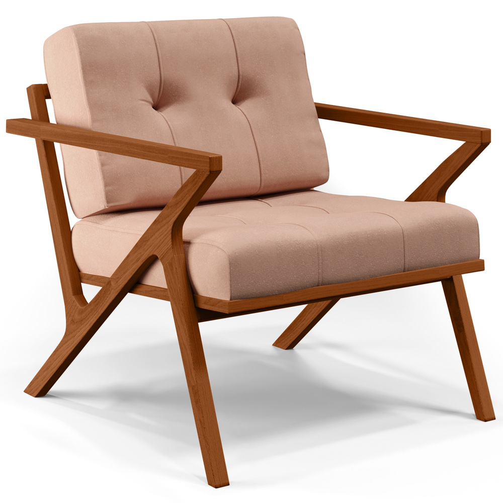 Poltrona Decorativa Sala de Estar com Cintas de Corano Laís B04 Linho Rosê - Lyam Decor