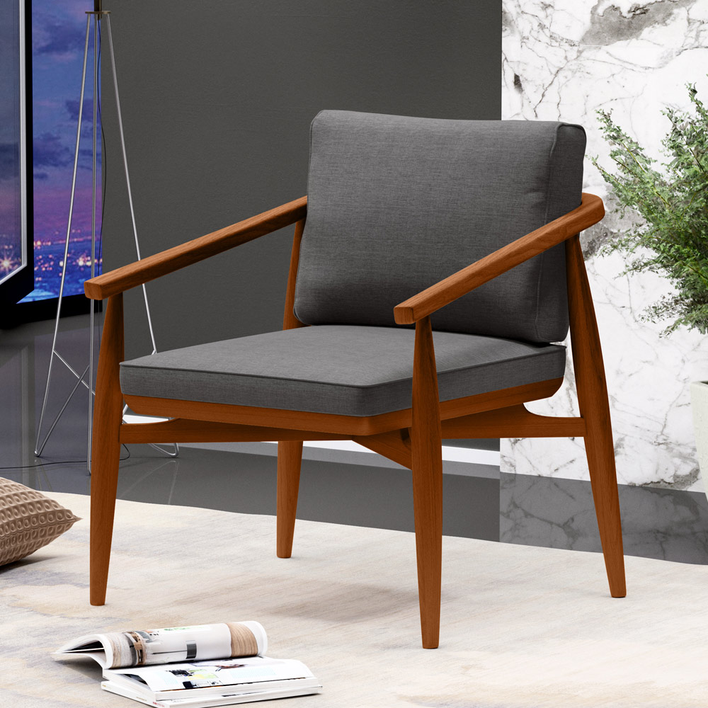 Poltrona Decorativa Sala de Estar com Cintas de Corano Lavínia B04 Linho Cinza Escuro - Lyam Decor