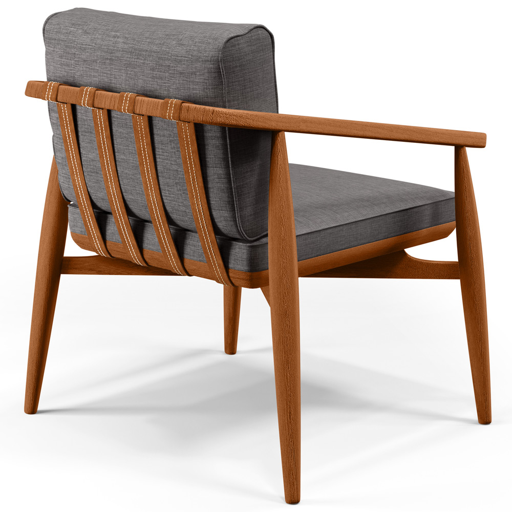 Poltrona Decorativa Sala de Estar com Cintas de Corano Lavínia B04 Linho Cinza Escuro - Lyam Decor
