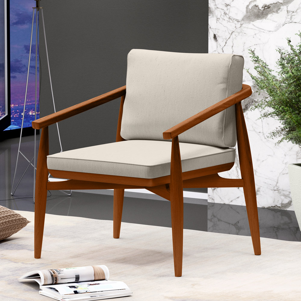 Poltrona Decorativa Sala de Estar com Cintas de Corano Lavínia B04 Linho Cru - Lyam Decor
