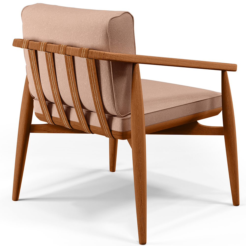 Poltrona Decorativa Sala de Estar com Cintas de Corano Lavínia B04 Linho Rosê - Lyam Decor