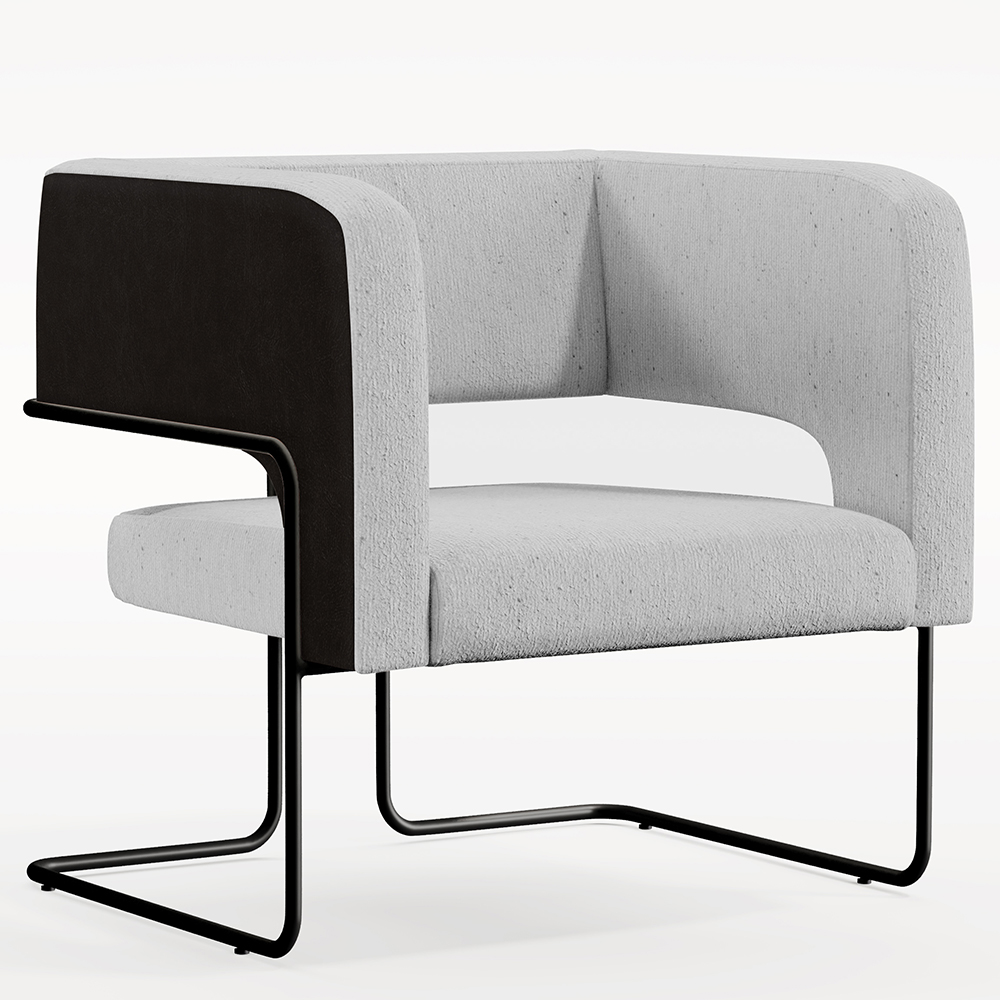 Poltrona Decorativa Scarlett D02 Base Aço Preto Corano Preto C-05 Linho Cinza D-315 - Lyam Decor