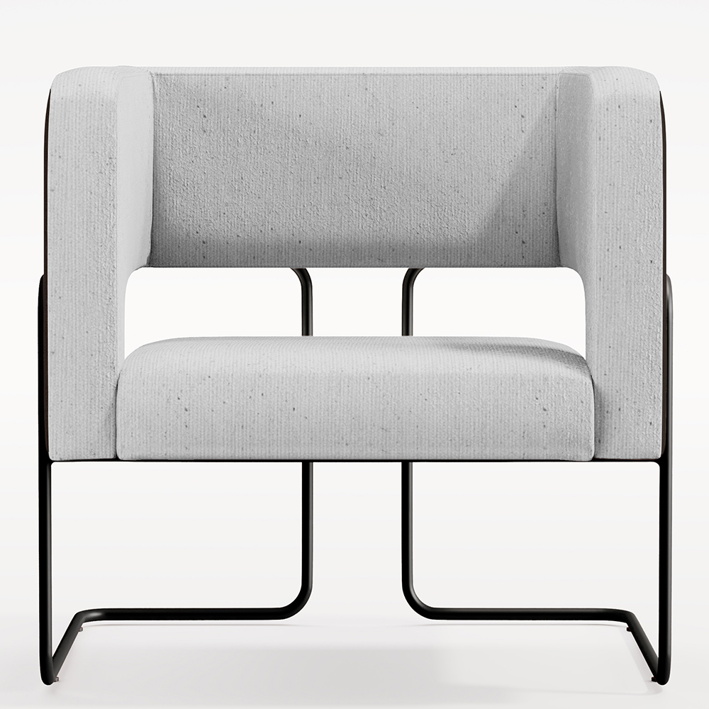 Poltrona Decorativa Scarlett D02 Base Aço Preto Corano Preto C-05 Linho Cinza D-315 - Lyam Decor