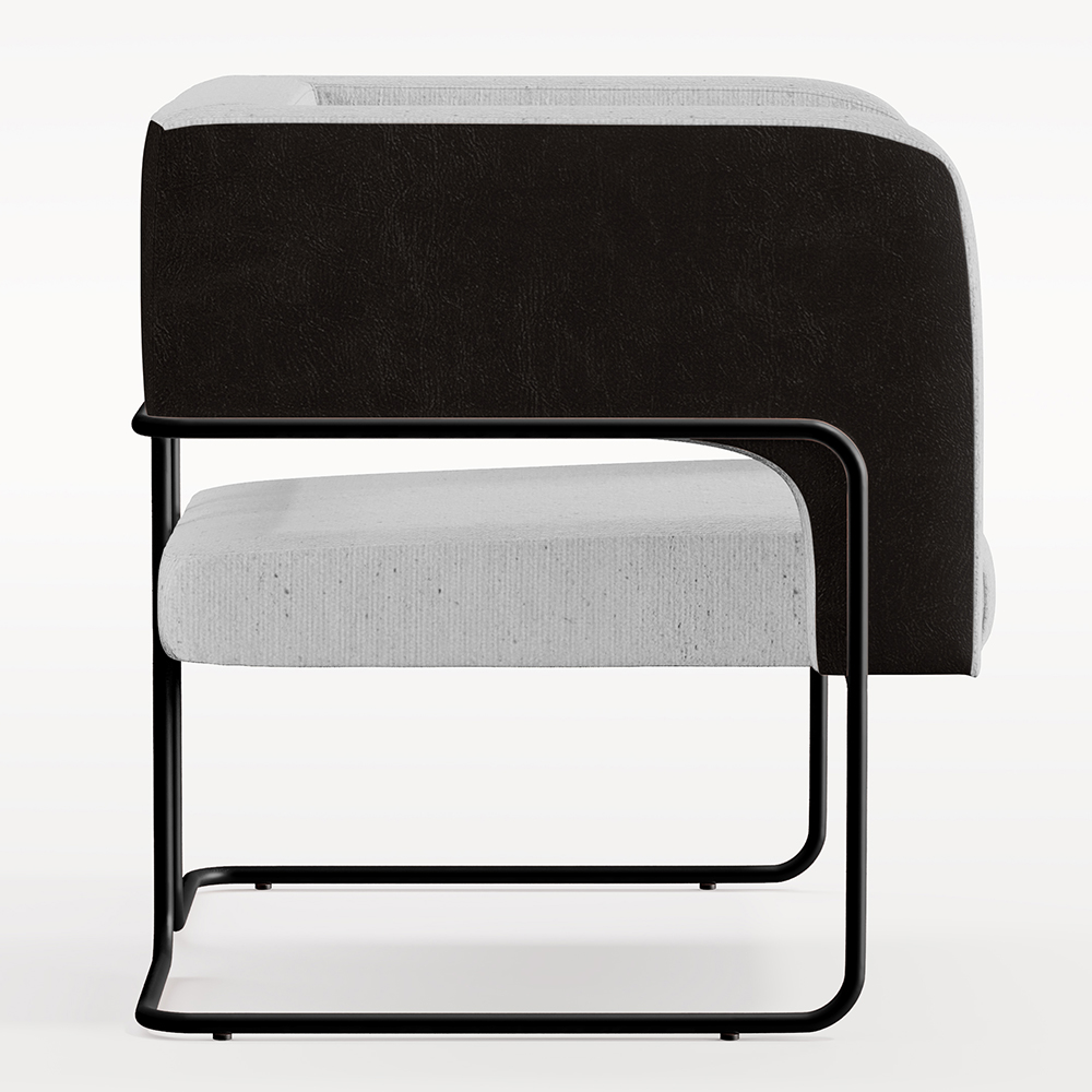 Poltrona Decorativa Scarlett D02 Base Aço Preto Corano Preto C-05 Linho Cinza D-315 - Lyam Decor
