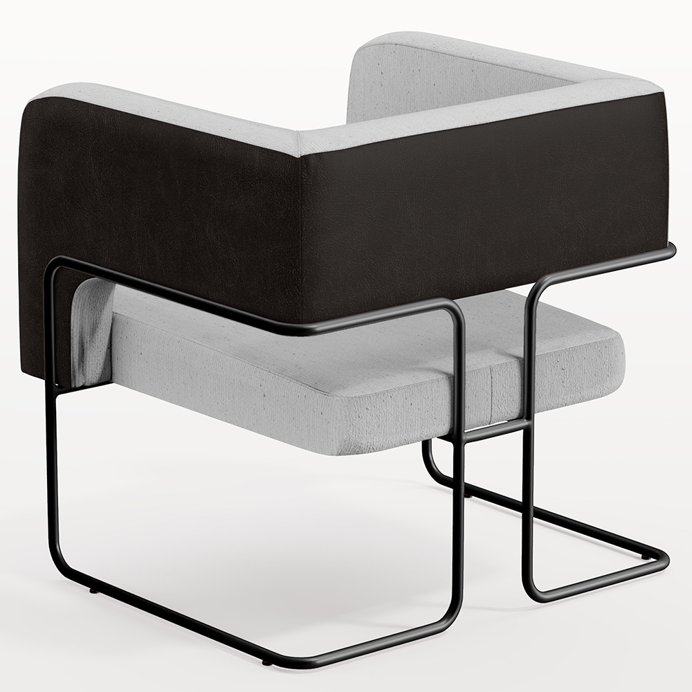 Poltrona Decorativa Scarlett D02 Base Aço Preto Corano Preto C-05 Linho Cinza D-315 - Lyam Decor