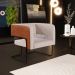 Poltrona Decorativa Scarlett D02 Base Aço Preto Couríssimo Camel B-14 Linho Bege C-107 - Lyam Decor