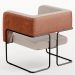 Poltrona Decorativa Scarlett D02 Base Aço Preto Couríssimo Camel B-14 Linho Bege C-107 - Lyam Decor