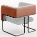 Poltrona Decorativa Scarlett D02 Base Aço Preto Couríssimo Camel B-14 Linho Cinza D-315 - Lyam Decor
