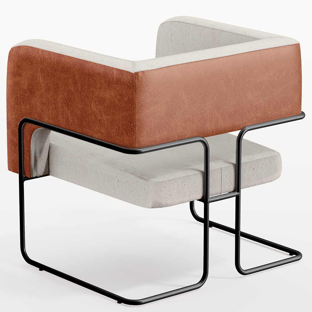 Poltrona Decorativa Scarlett D02 Base Aço Preto Couríssimo Camel B-14 Linho Cru C-443 - Lyam Decor