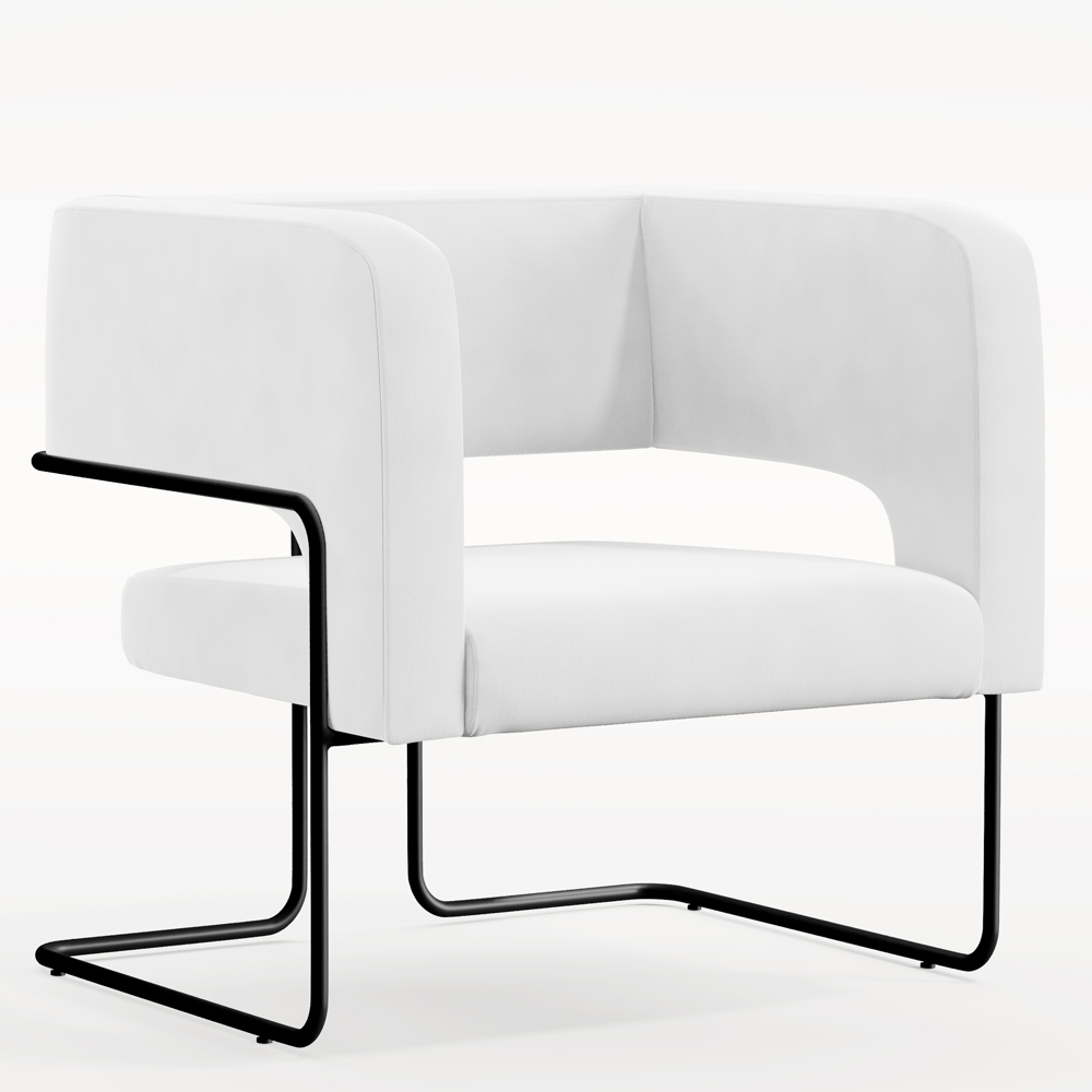 Poltrona Decorativa Scarlett D02 Base de Aço Preto Corano Branco C-12 - Lyam Decor
